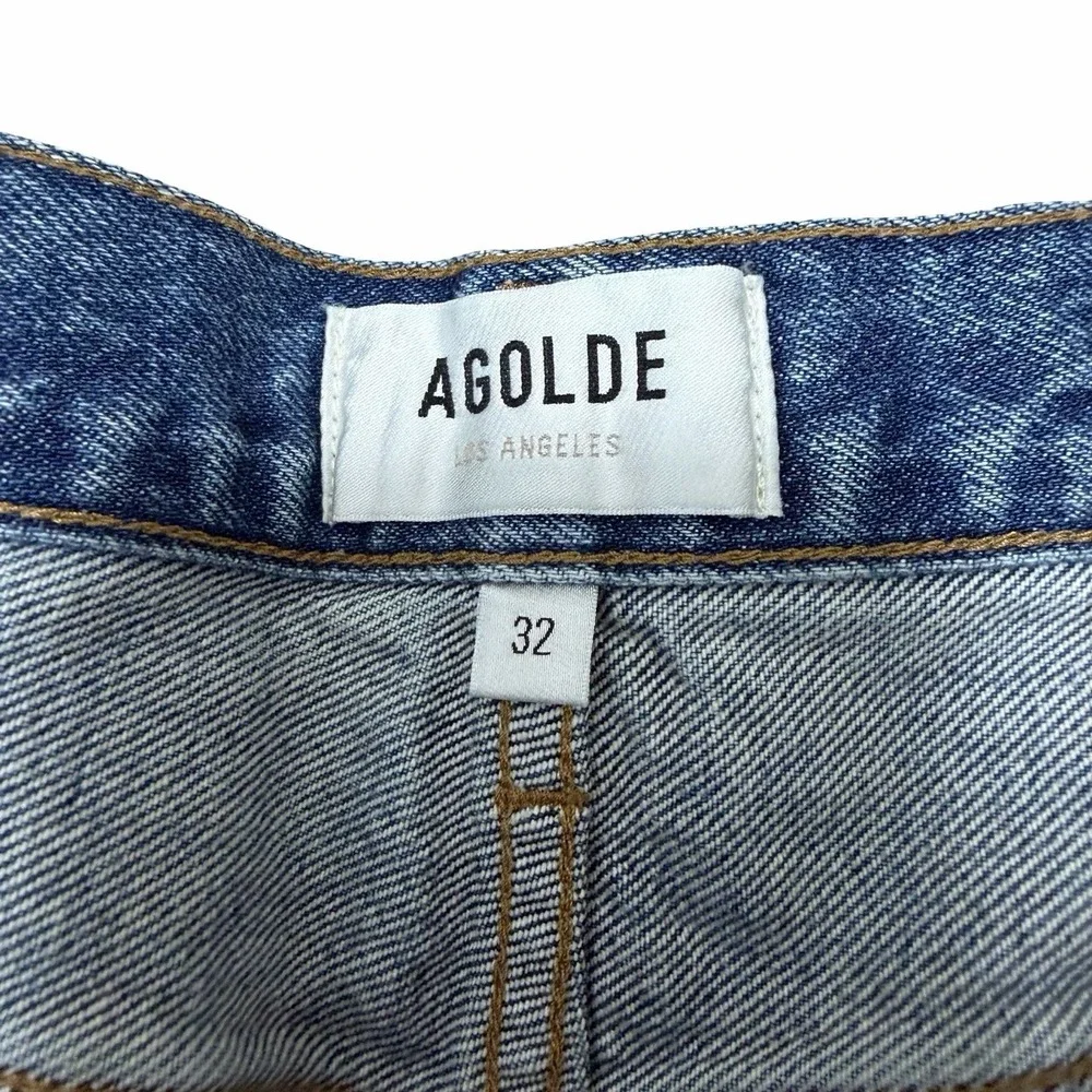 AGOLDE Womens Parker Long Denim Cutoff Shorts Size 32 Medium Wash Button Fly NEW